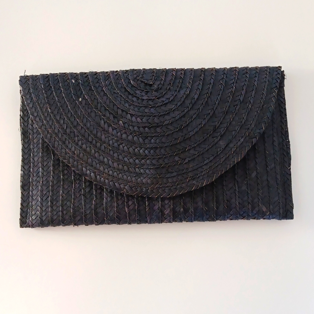 Straw envelope deep grey clutch purse